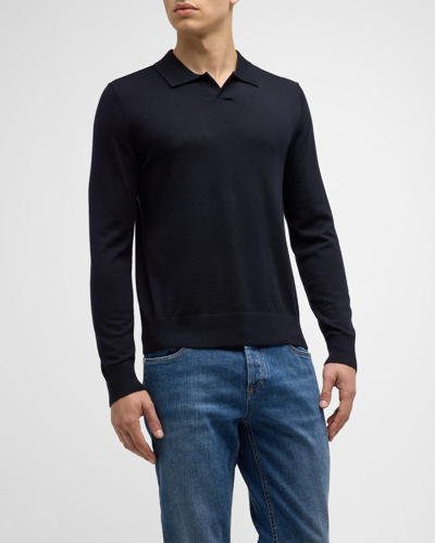 Shop Vince Men's Wool Sweater With Johnny Collar In Coastal Blue