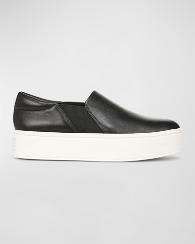 Shop Vince Warren Leather Slip-on Sneakers In Black