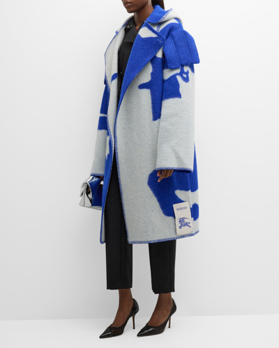 Shop Burberry Colorblock Ekd Hooded Wool Coat In Knight