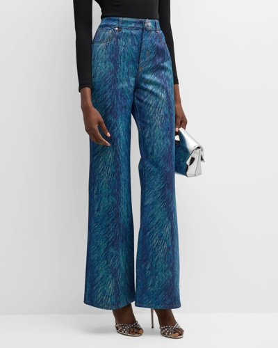 Shop Area Crystal-button Fur-print Flare Jeans In Indigo Multi