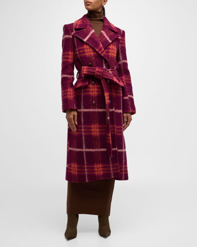 Shop L Agence Olina Belted Plaid Coat In Midnight/green Pl