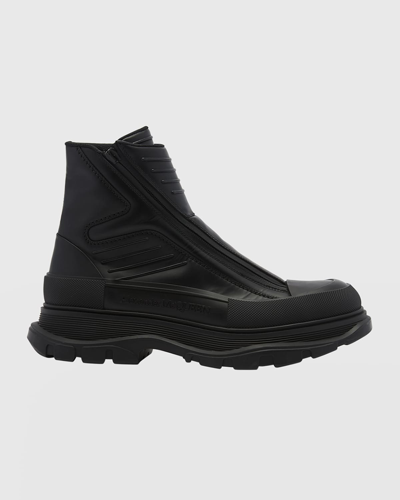Shop Alexander Mcqueen Men's Tread Slick Moto Boots In Black
