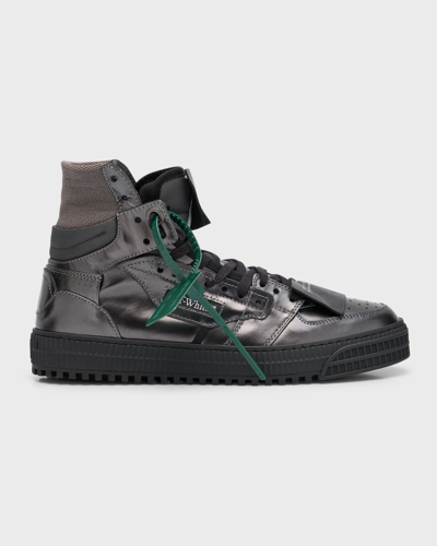 Shop Off-white Men's 3.0 Off Court Metallic Leather High-top Sneakers In Full Metallic Gun