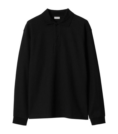 Shop Burberry Cotton Long-sleeve Polo Shirt In Black