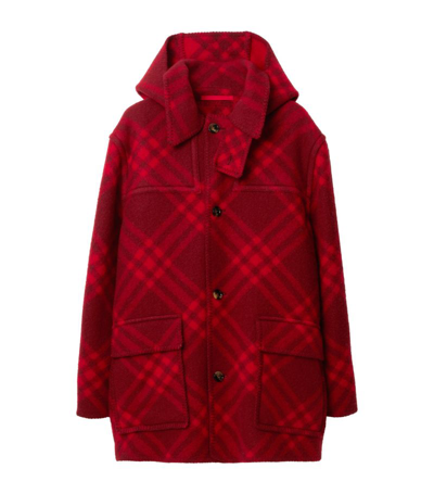 Shop Burberry Wool Check Parka In Pink