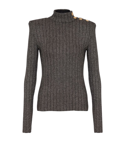 Shop Balmain Lurex Ribbed Sweater In Grey