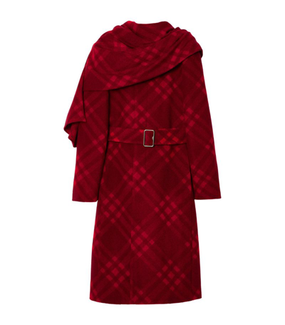 Shop Burberry Wool-blend Check Draped Coat In Multi