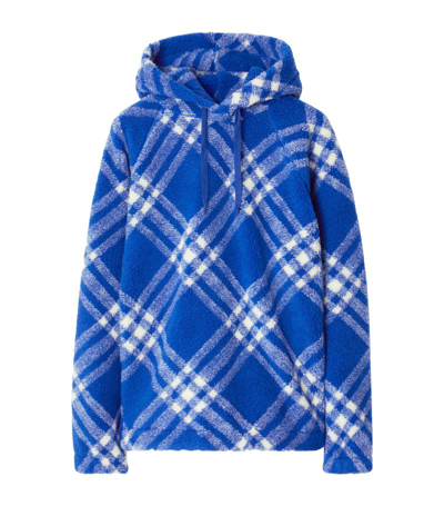 Shop Burberry Fleece Check Hoodie In Blue
