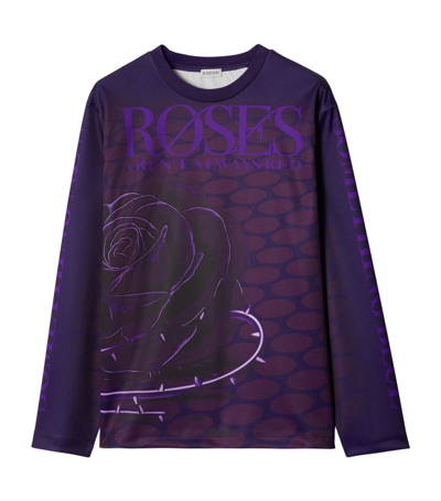 Shop Burberry Rose-print Long-sleeve T-shirt In Purple