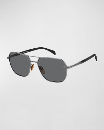 Shop David Beckham Men's Polarized Metal Aviator Sunglasses In Gray/black