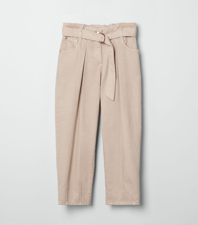 Shop Brunello Cucinelli Stretch-cotton Belted Trousers In Brown