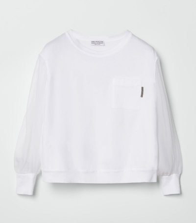 Shop Brunello Cucinelli Silk-sleeve T-shirt In White