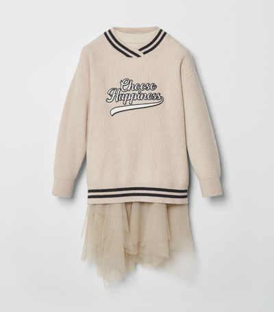 Shop Brunello Cucinelli Cashmere-tulle Sweater Dress (12-12+ Years) In Neutrals