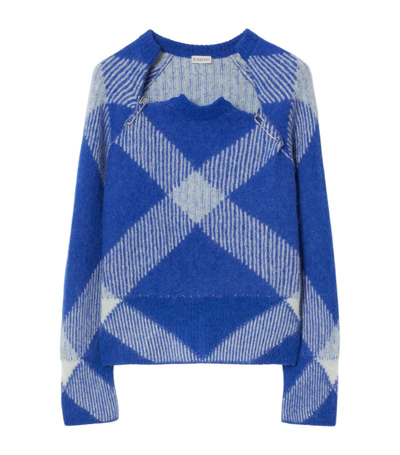 Shop Burberry Alpaca Wool-blend Check Sweater In Blue