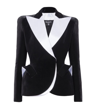 Shop Balmain Velvet Structured Tuxedo Jacket In Black