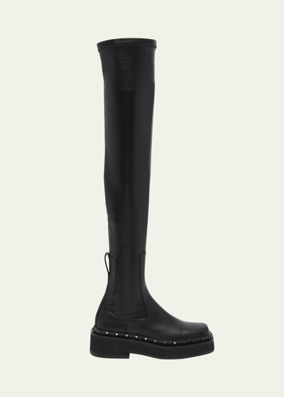 Shop Valentino Rockstud Over-the-knee Boots In 0no Nero