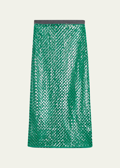Shop Zankov Halene Perforated Midi Skirt In Verte Multi