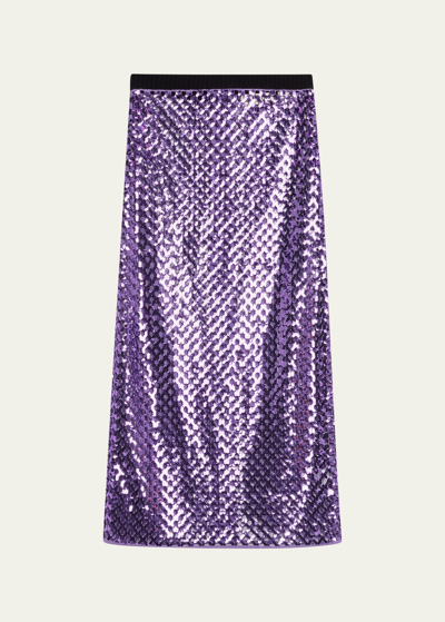 Shop Zankov Halene Perforated Midi Skirt In Lilac Multi