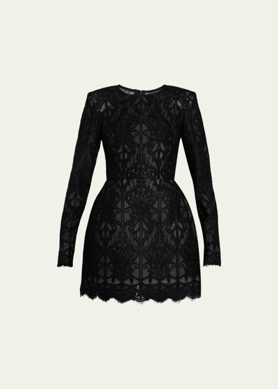 Shop Bronx And Banco Casey Long-sleeve Fit-&-flare Lace Mini Dress In Black
