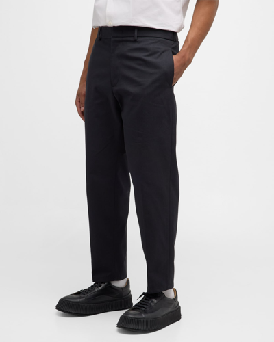 Shop Jil Sander Men's Straight-leg Gabardine Trousers In Dark Navy