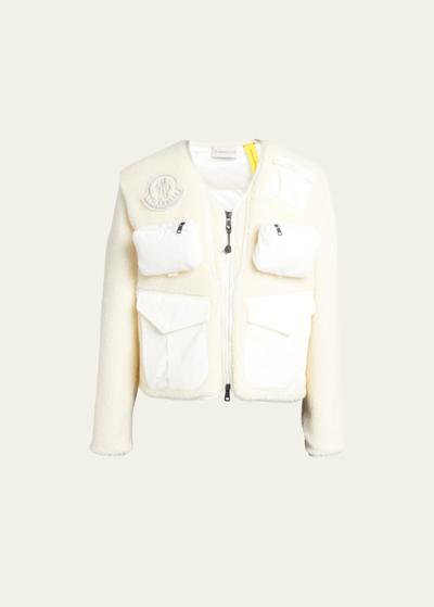 Shop Moncler Genius Moncler X Pharrell Williams Men's Fleece Cargo Field Jacket In White