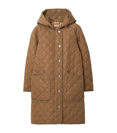 Shop Burberry Quilted Hooded Coat In Brown