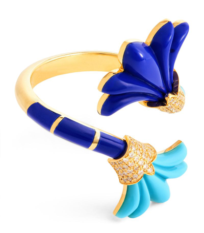 Shop L'atelier Nawbar Yellow Gold, Diamond, Lapis And Turquoise Psychedeliah Ring