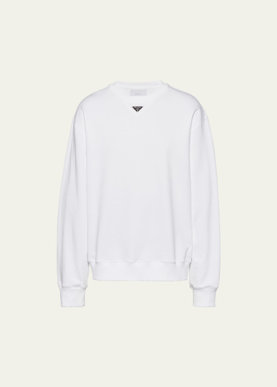 Shop Prada Men's Terry Triangle Logo Sweatshirt In Bianco