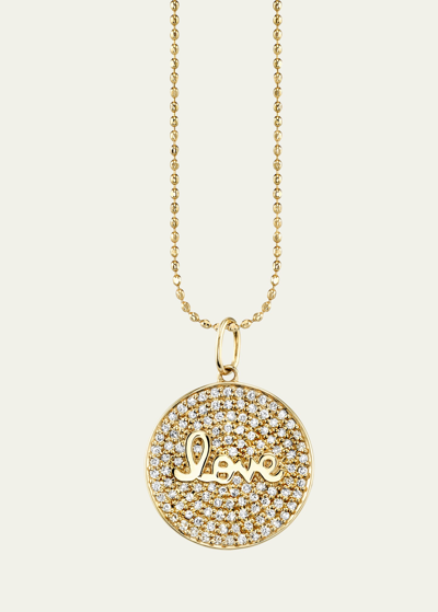 Shop Sydney Evan Diamond Love Script Medallion Necklace In Yg