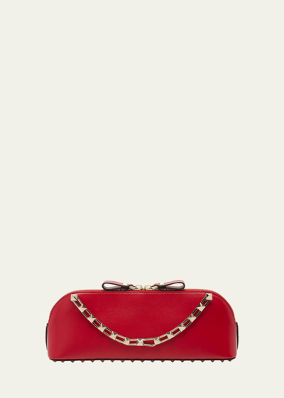Shop Valentino Rockstud Zip Leather Clutch Bag In Ju5 Rouge Pur
