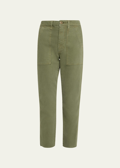 Shop Amo Denim Easy Straight Cropped Army Trousers In Tea Leaf