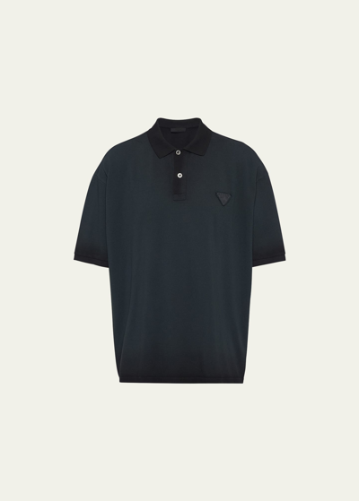 Shop Prada Men's Degrade Pique Polo Shirt In Nero