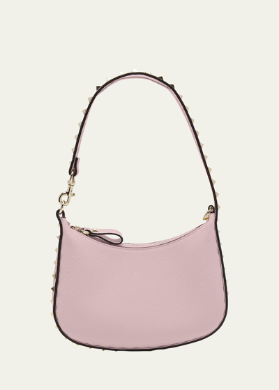 Shop Valentino Rockstud Grain Leather Hobo Bag In Rose Quartz