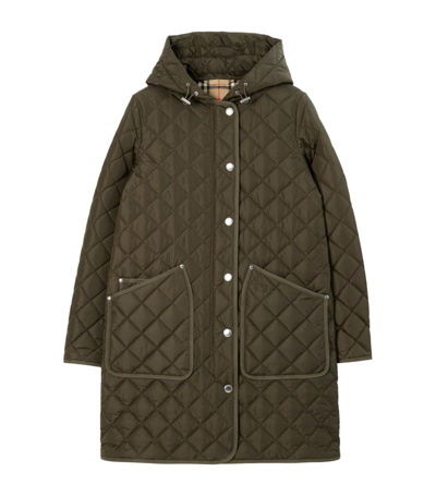Shop Burberry Quilted Hooded Coat In Green