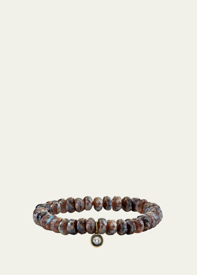 Shop Sydney Evan Diamond Charm & Faceted Labradorite Bead Bracelet In Brown