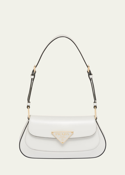 Shop Prada Flap Spazzolato Leather Shoulder Bag In F02eu Bianco 1 N