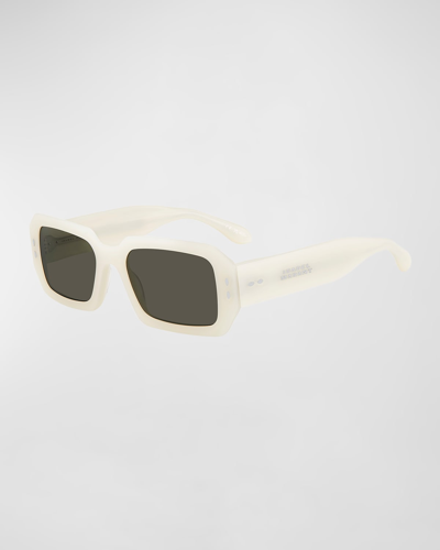Shop Isabel Marant Logo Acetate Rectangle Sunglasses In Pearld Wh