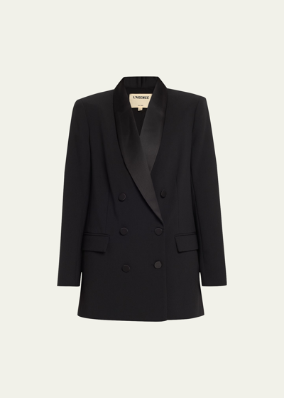 Shop L Agence Jayda Relaxed Double-breasted Blazer In Blackblac