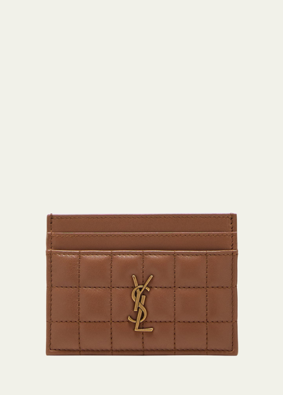 Shop Saint Laurent Cassandre Ysl Card Case In Quilted Smooth Leather In Fox