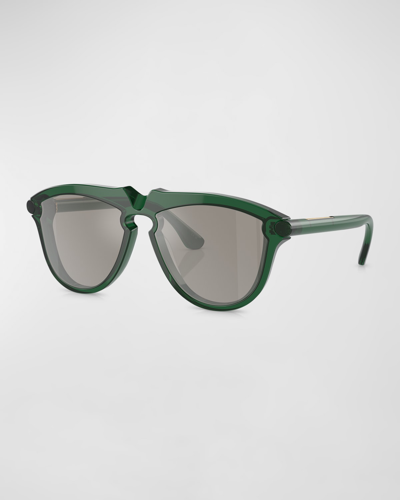 Shop Burberry Be4417u Mirrored Acetate & Plastic Aviator Sunglasses In Green
