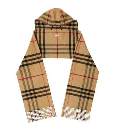 Shop Burberry Wool-cashmere Hooded Scarf In Neutrals