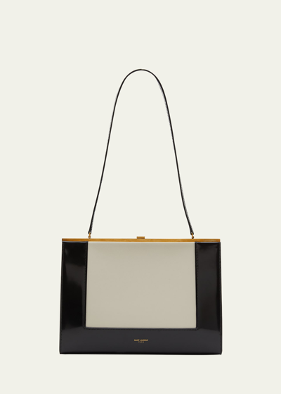 Shop Saint Laurent Le-anne Marie Large Shoulder Bag In Bicolor Smooth Leather In White/black