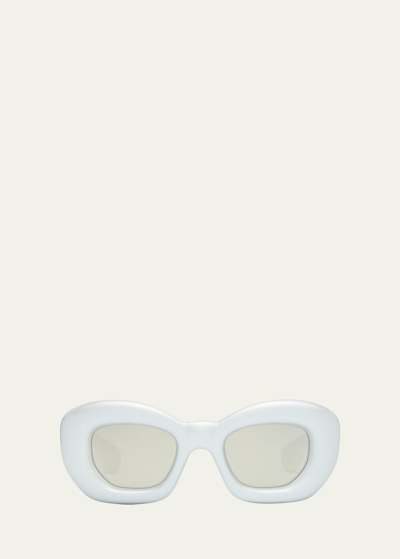Shop Loewe Men's Inflated Acetate-nylon Butterfly Sunglasses In Gryo/smkmr