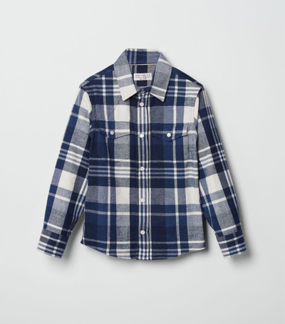 Shop Brunello Cucinelli Cotton Check Shirt (12+ Years) In Blue