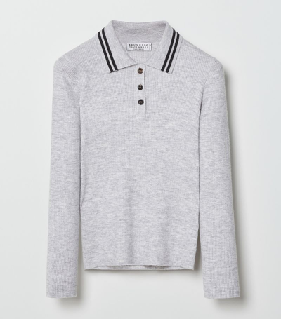 Shop Brunello Cucinelli Cashmere-blend Polo Shirt (12-12+) In Grey