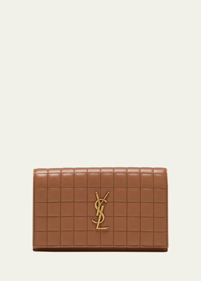 Shop Saint Laurent Cassandre Ysl Wallet On Chain In Quilted Smooth Leather In Fox