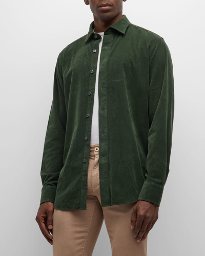 Shop Neiman Marcus Men's Corduroy Overshirt In Green