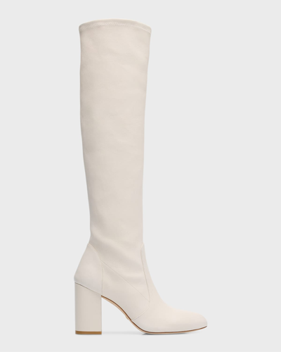 Shop Stuart Weitzman Yuliana Leather Knee Boots In Cream