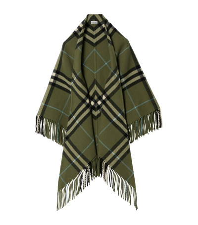 Shop Burberry Wool Check Cape In Green