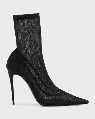 Shop Dolce & Gabbana Lollo Lace Sock Stiletto Booties In Black